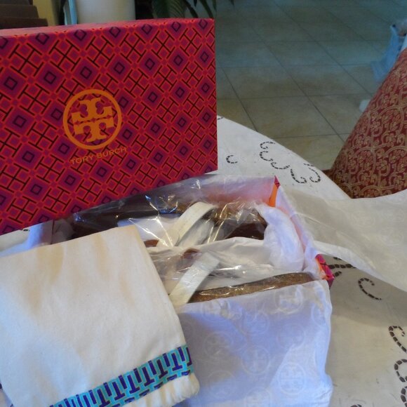 New Tory Burch Miller Cloud Cork Brown/White Leather Size 9B - Picture 2 of 14